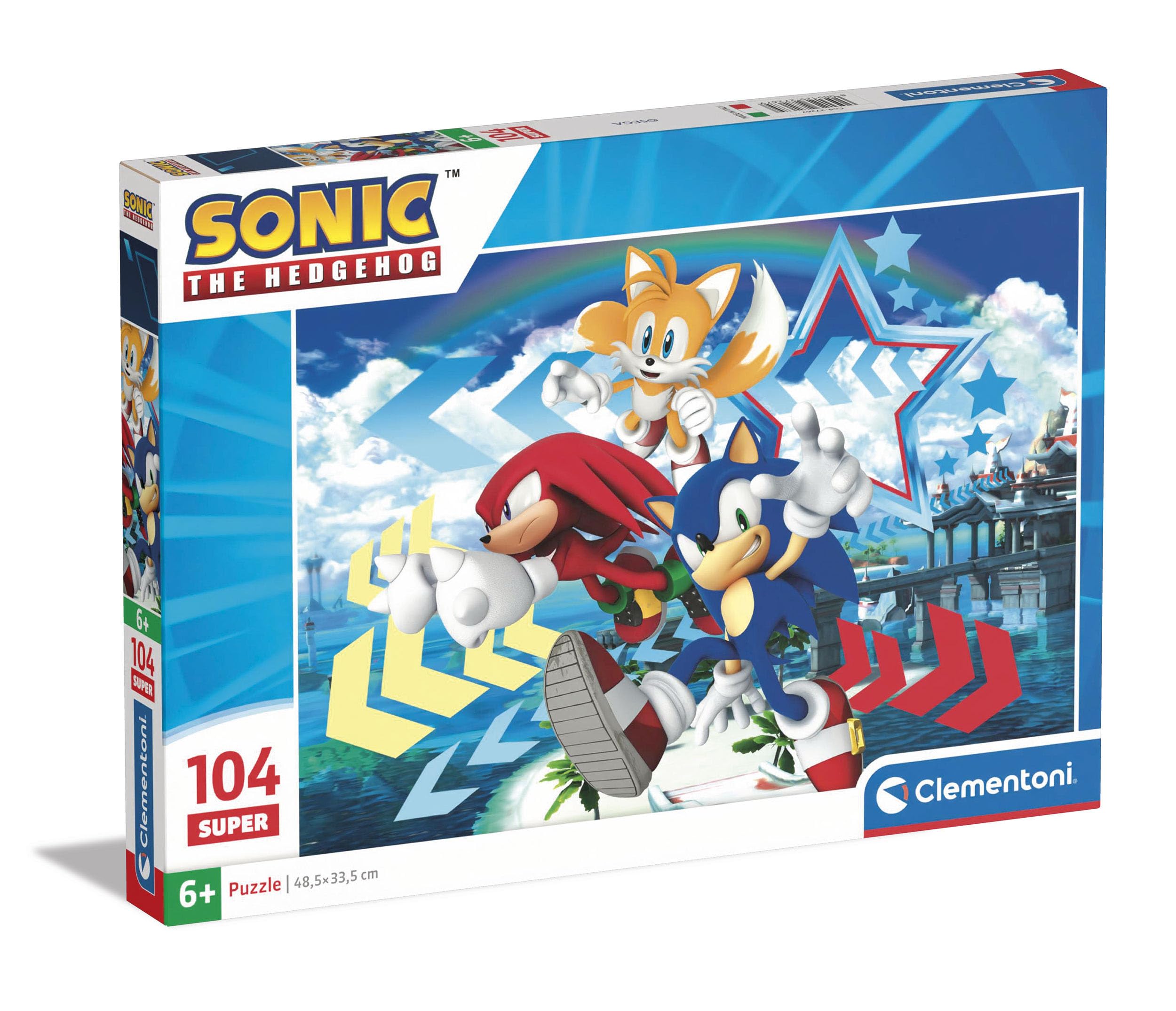 Clementoni - 27267 - Supercolor Puzzle - Sonic - 104 Pieces, Jigsaw Puzzle For Kids Age 6, Puzzle Cartoon, Made In Italy