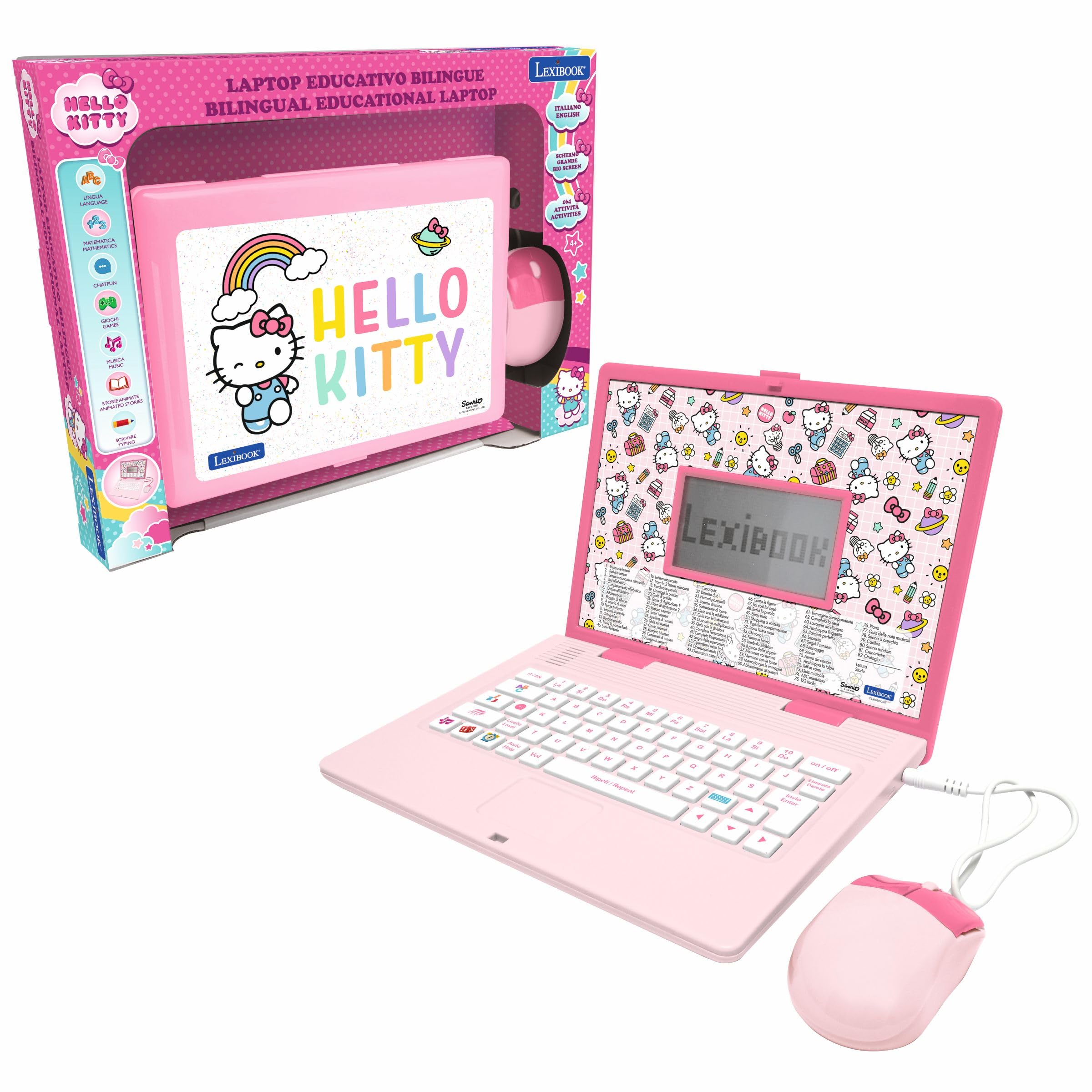 Lexibook, Hello Kitty, Bilingual Educational Laptop English/Italian, 164 Activities: Language, Writing, Math, Logic, Music and Games, for Boys and Girls, JC598HKi5