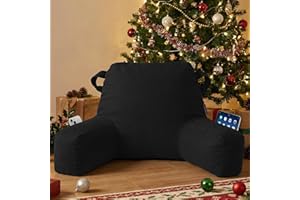 Unisakey Portable Comfy Reading Pillows for Bed Sitting Up(Black Oeko-Tex), Velvet Back Pillow with Arms & Pockets for Adults, Support Memory Foam Bed Pillow for Dorm/Reading/Watching/Gaming