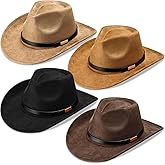Geyoga 4 Pack Cowboy Hat for Men Women Halloween Western Suede Hats Panama Hat Felt Wide Brim Cowgirl Cap for Cowboy Cowgirl