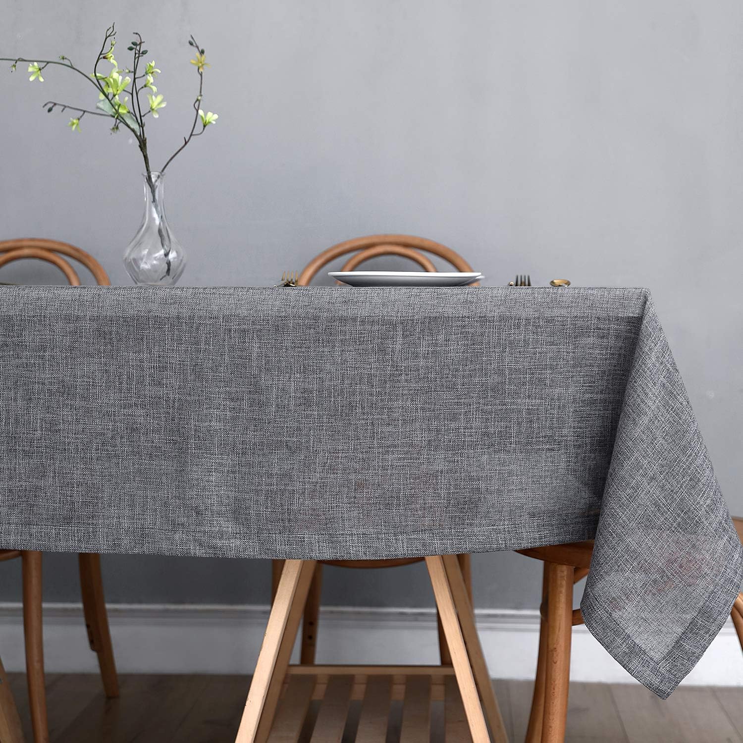 maxmill Flaxy Faux Linen Table Cloth with 2-Tone Slubby Texture Wrinkle Resistant Anti-Shrink Soft Tablecloth for Kitchen Dining Tabletop for Buffet Banquet Parties Rectangle 52 x 70 Inch Charcoal: Home & Kitchen