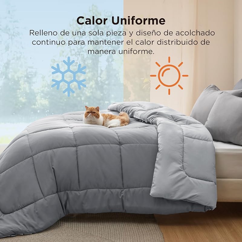 Bedsure edredom cama 150 entretiempo - enchimento nórdico 240x220 cm de 300 gr/m² para cama de casal 150x200, edredons de outono e primavera, fibra macia e cinza