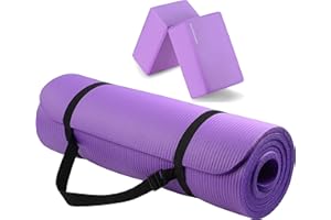 Fitvids All Purpose 1/2-Inch Extra Thick High Density Anti-Tear Exercise Yoga Mat with Carrying Strap and Yoga Blocks, Multiple Colors