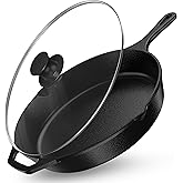 Utopia Kitchen Saute Frying Pan 12 Inch, Cast Iron Chefs Pan, Pre Seasoned Cast iron Skillet With Lid, Safe Grill Cookware for Indoor & Outdoor Use, Black