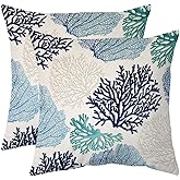 Qahing Beach Throw Pillow Covers, Set of 2 Coastal Coral Branch Ocean Themed Pillowcase Luxury Velvet Decorative Cushion Cover for Couch Bed Sofa Farmhouse Decoration 20X20 Inches