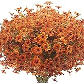 Grunyia 16 Bundles Artificial Fall Flowers for Outdoors Fake Plants UV Resistant Plastic Plants Shrubs Bushes for Home Fall Front Door Porch Garden Autumn Decor (Fall Red)