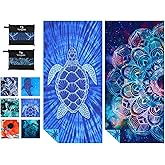 Yongoes 2 Pack Microfiber Lightweight Thin Beach Towel Sand Free Quick Dry Super Absorbent Large Towels for Swimming Pool Yoga Gym Travel Vacation Beach Accessories Essentials Turtle Mandala