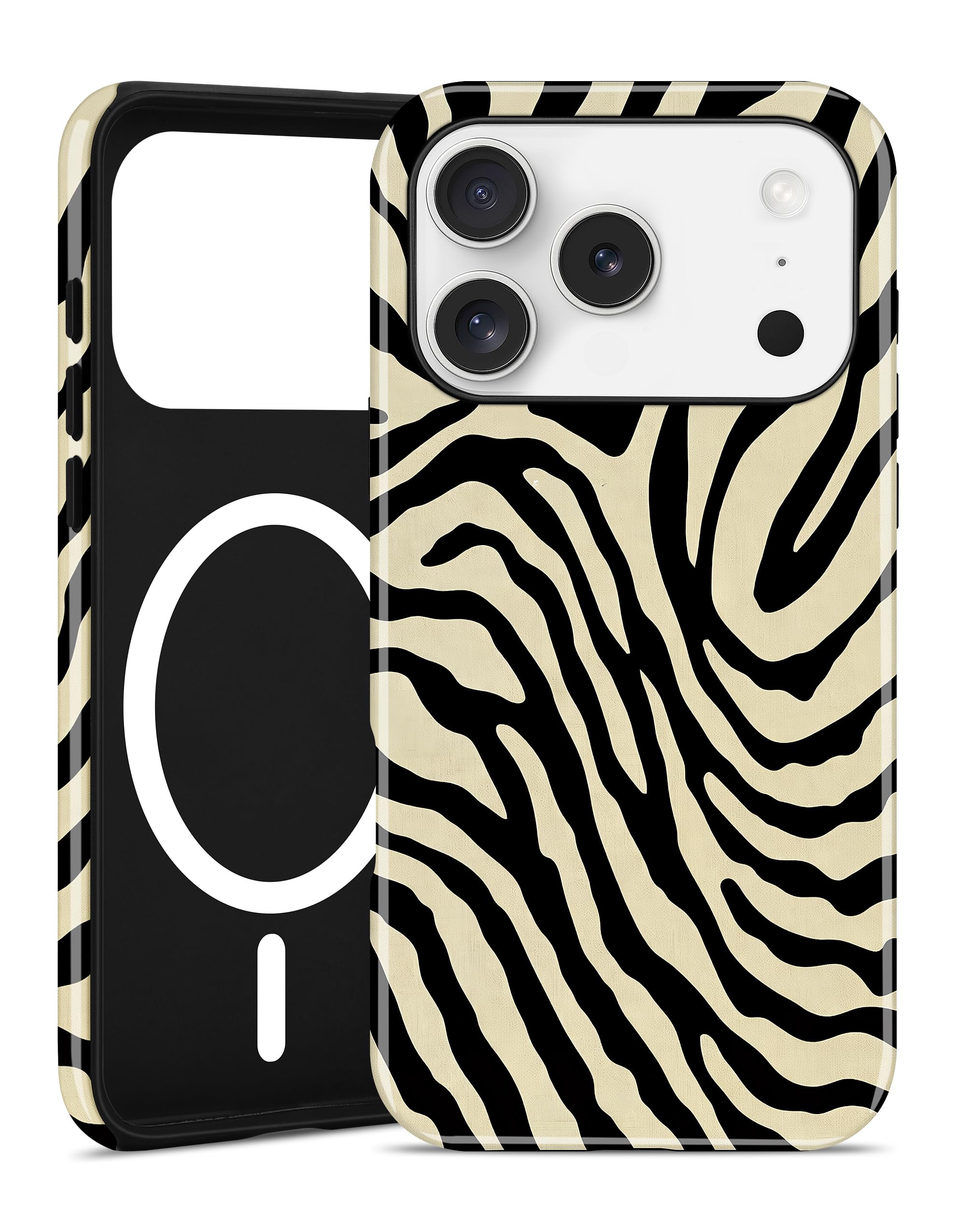 Jusy Compatible with MagSafe Zebra Case for iPhone 17 Pro, Cute Aesthetic Zebra Magnetic Phone Case, Soft TPU and Hard PC Protective Phone Cover for Women Girls(Matte) - Beige