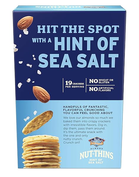 BLUE DIAMOND ALMONDS NUT-THINS GLUTEN FREE CRACKER CRISPS, HINT OF SEA SALT, FAMILY SIZE, SEA SALT, 7.7 OZ (PACK OF 1)