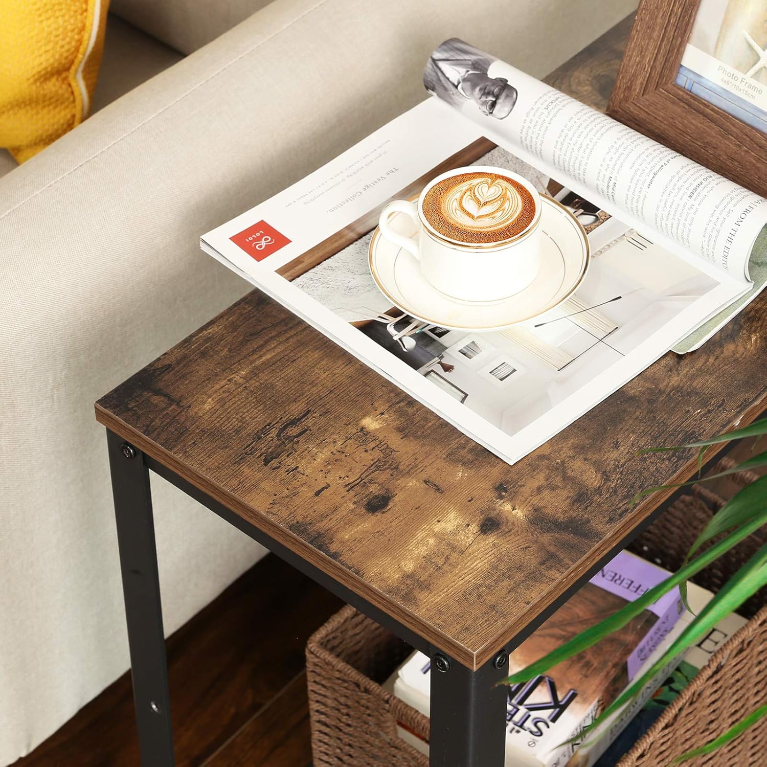 VASAGLE Industrial Side Table, 2-Tier Nightstand with Mesh Shelf, End Table for Small Spaces, Sturdy and Easy Assembly, Wood Look Accent Furniture with Metal Frame, Rustic Brown ULET31BX: Kitchen & Dining