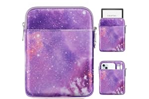 MoKo Padded Ereader Sleeve Case for 6-7 inch Ereader Tablet Bag Protective Cover Pouch with a Carabiner, Compatible with 7" Colorsoft Signature Edition 2024, Purple Starry Sky