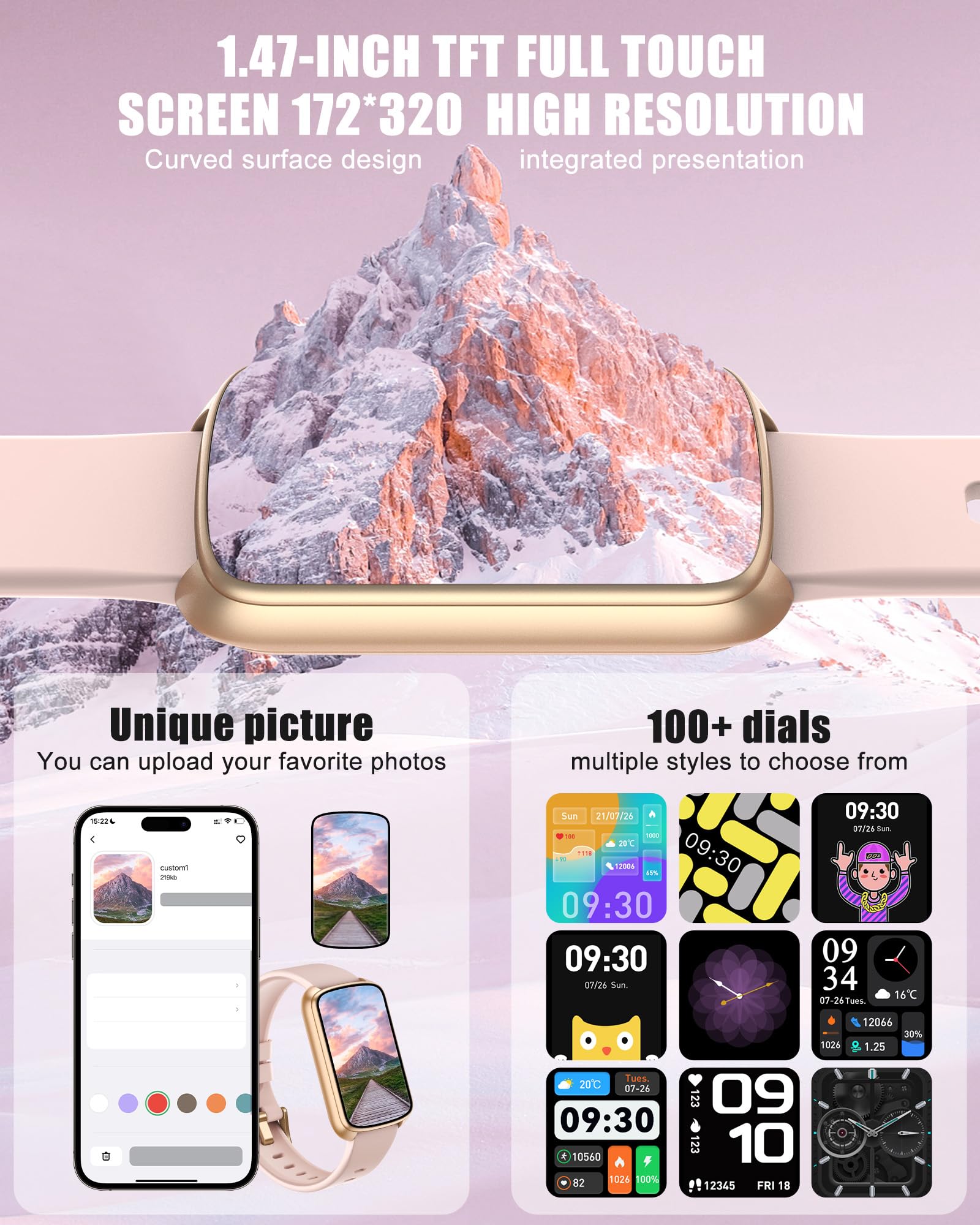 Fitness Tracker, Smart Watch with 24/7 Heart Rate/Blood Pressure/Blood Oxygen Monitor,Sleep Tracker,Step & Calorie Counter, IP68 Waterproof Fitness Watches for Women Men Compatible with Android&iPhone - Image 6