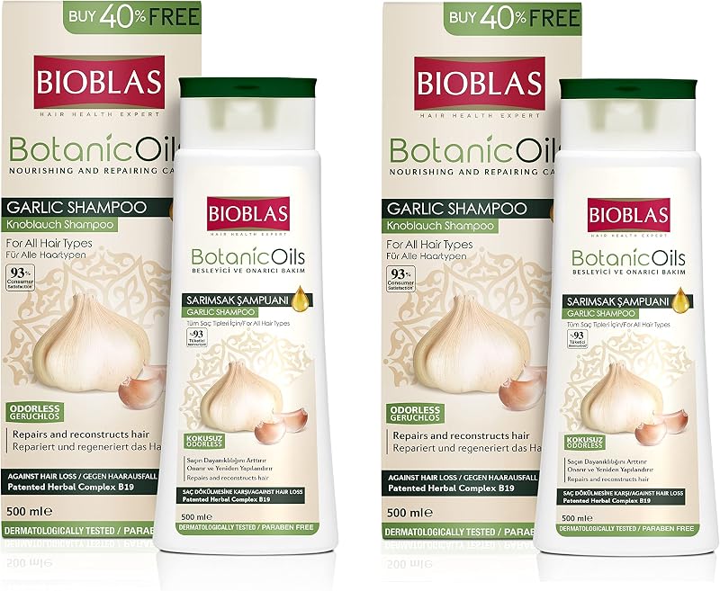 Bioblas 2x 500ml Garlic Shampoo Odourless Anti Hair Loss Men Women