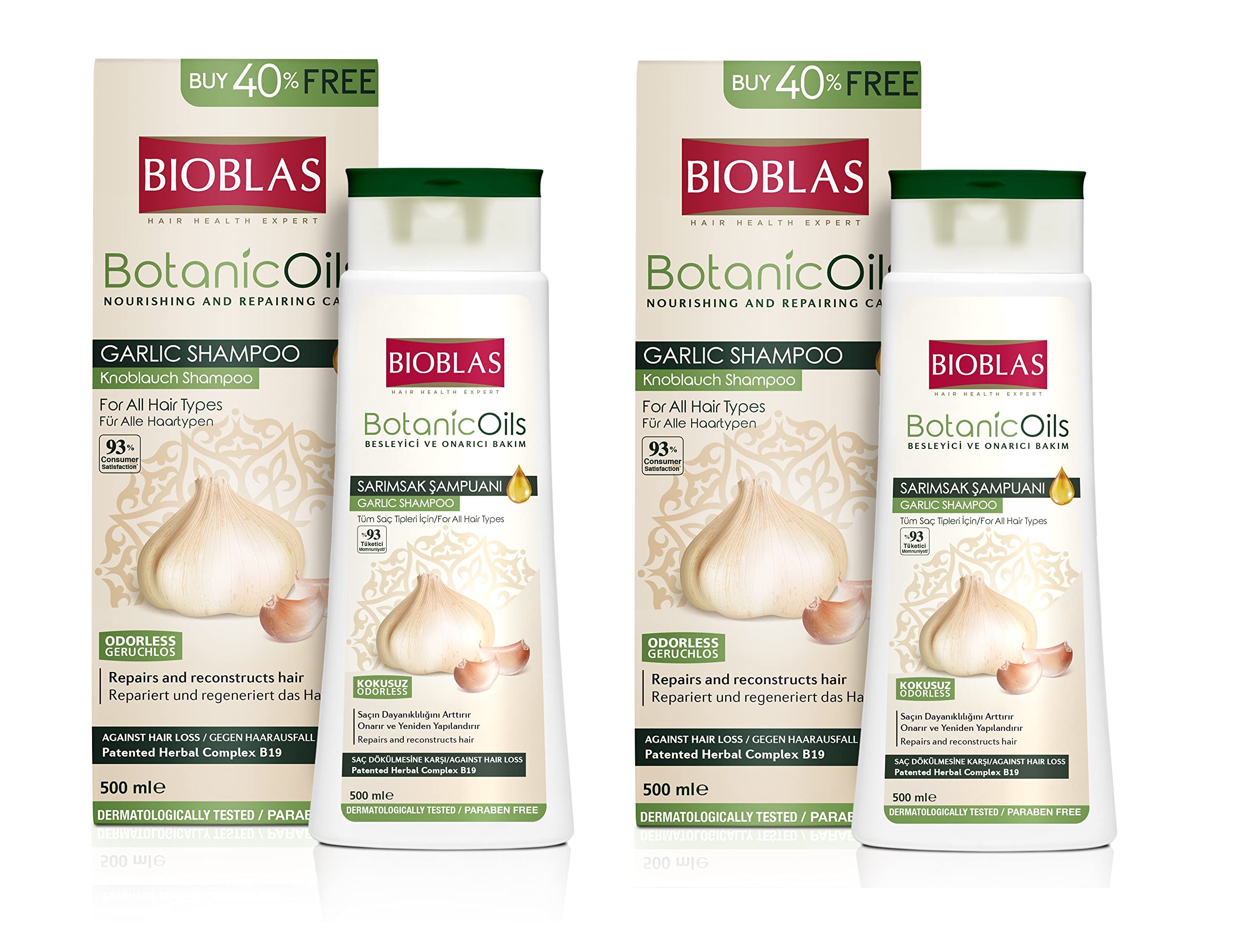 2 x Garlic Shampoo 500 ml Bioblas, Odourless, Anti Hair Loss Women and Men Economy Pack