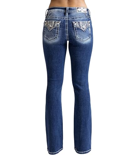 Miss Me Women's Aztec Embroidered Diamond Mid-Rise Bootcut Jeans