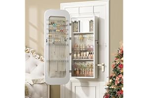 SogesHome Lockable Jewelry Organizer with Full Length Mirror,Wall or Door Mounted Jewelry Armoire Cabinet,6 LEDs Hanging Mirr