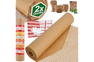 BRIVADO Honeycomb Packing Paper 15"x135' Roll with Gloves, Fragile & Labeling Stickers - Alternate for Bubble Cushioning Wrap for Moving Packaging Shipping, Products Moving Supplies Protective Paper Roll.