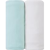 lasoftan Jersey Swaddle Blanket, Ultra Soft Stretchy Receiving Blanket, Baby Girl Newborn Rainbow Swaddle Wrap, 40 x 30 inches, 2 Pcs, White & Green