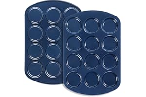 Webake Non-Stick Muffin Top Pan for Baking Egg Bites, Whoopie Pies, Cookies, Yorkshire Pudding, Heavy Gauge Carbon Steel Set 