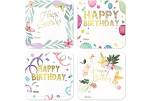 Mobiusea Creation Floral Happy Birthday Gift Tag Stickers | 60 Pcs 2x2 inch to and from Labels with Gold Foil Script for Gift Wrapping, Birthday Gifts, and Present Supplies