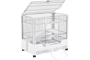Yaheetech 30'' Small Animal Cage 2-Level Open Top Rabbit Cage on Wheels with Pull-Out Tray for Guinea Pig, Ferret, Chinchilla, Kitten, Bunny Small Animal Hutch, 30'' W × 20'' D × 27'' H