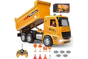MLcnleS Kids-Toys for 3 4 5 6 Years Old Boys, Remote Control Dump Truck Toy with Activity Barricade, Rechargable, Construction-Car-Vehicle Toddlers-Toy for 6 7 8 9 Year Old Boys and Girls