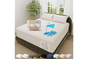 OhGeni 100% Waterproof Mattress Protector, Queen Size Mattress Pad, Fits 6"-20" Mattresses with Deep Pocket, Cooling, Breathable Fitted Sheets, Soft Bed Cover, Noiseless, Machine Washable