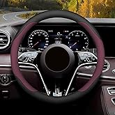 Mihecor Steering Wheel Cover Standard Size Medium 14.5-15 inch, Breathable Microfiber Leather, Anti-Slip, Soft Grip, Universal Fit for Cars SUVs Trucks, Black and Burgundy