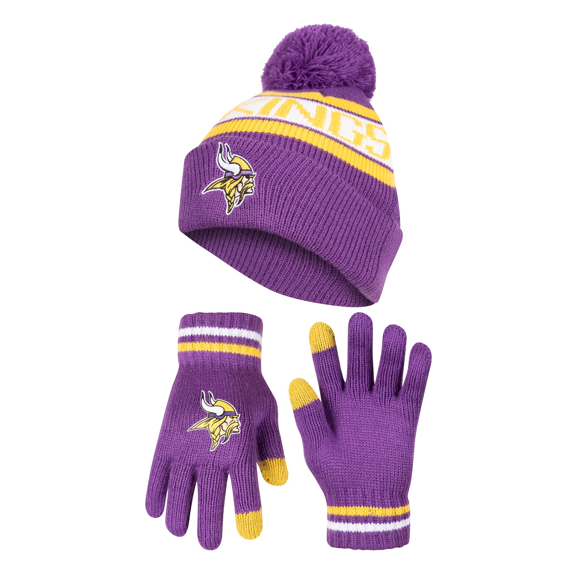Ultra Game NFL Official Adults Unisex Super Soft Winter Beanie Knit Hat with Extra Warm Touch Screen Gloves, Minnesota Vikings, Team Color 2, 1SIZE Image