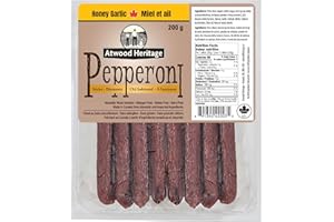 Atwood Heritage Honey Garlic Pepperoni Sticks, High Protein Snack, Made in Canada, 8 Sticks, 200g