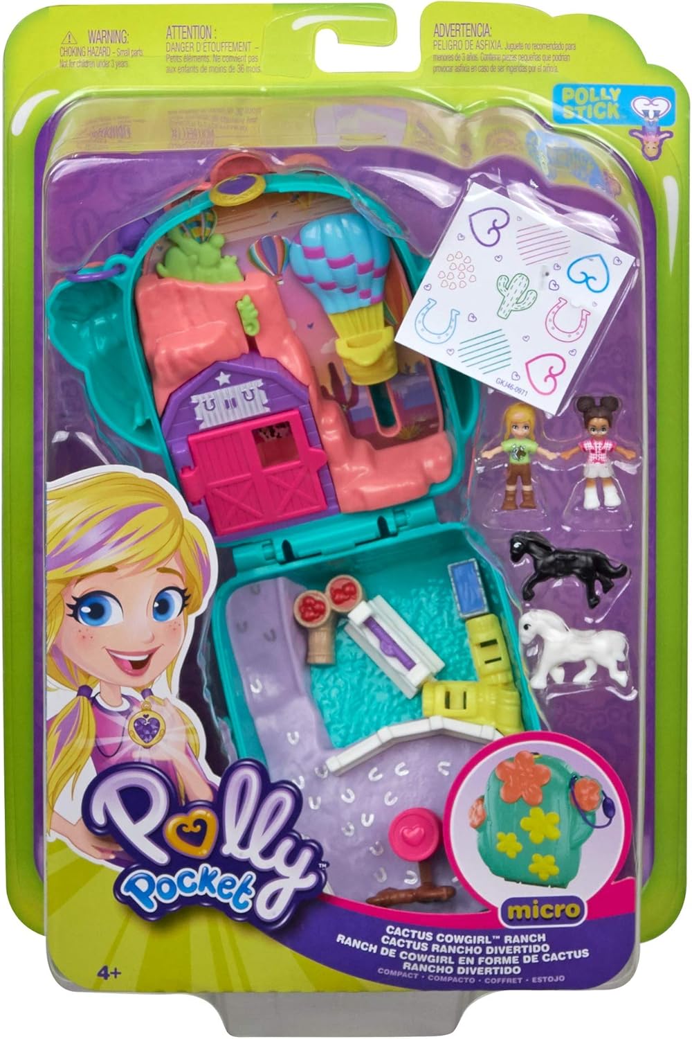 Polly Pocket Pocket World Cactus Cowgirl Ranch Compact with Fun Reveals, Micro Polly and Shani Dolls, 2 Horse Figures and Sticker Sheet; for Ages 4 and Up: Toys & Games