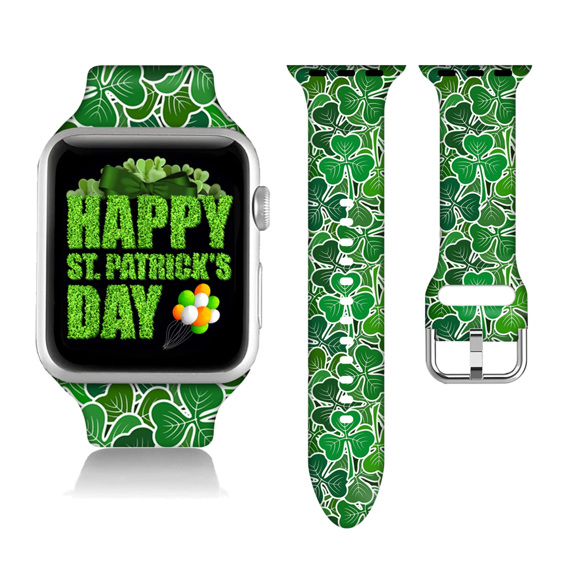 Compatible With Green Clover Decor Apple Watch 38/40/41/42/44/45mm For Women Men,Soft Silicone St Patricks Day Gifts Decorations Replacement Wristband Band For Iwatch Series 7 6 5 4 3 2 1