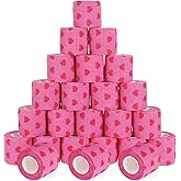 24 Pack Self Adhesive Vet Wrap & Medical Tape, 2 Inch x 5 Yards Cohesive Bandage Wrap - Pink Heart Grip Tape for Ankle, Wrist Sprains, Sports, Pet First Aid