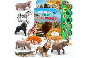 iGRATENS Safari Animals Figures Toys with Sound Books, 10PCS Realistic Jungle Animals Figures & Safari Animals Book with 10 Buttons, Zoo Animal Toys, Learning Toy for 3+ Year Old Boys, Girls, Kids