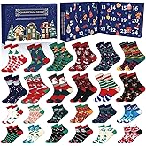 Mason Life Christmas Socks Advent Calendar, 24 Days Countdown Calendar Gifts, 2025 Festive Holiday Countdown with 24 Pairs of Christmas-Themed Winter Warm Slipper Soft Fluffy Socks with Gift Boxes