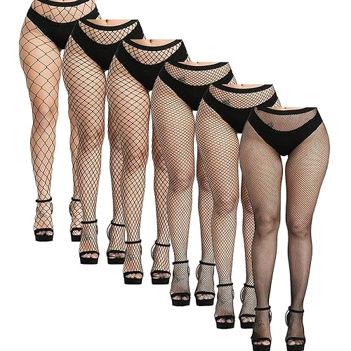 YOGINGO Black Fishnet Tights for Women, Women's Thigh High Stockings, Plus Size One Size Fit All