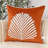 Aeckself Burnt Orange Farmhouse Throw Pillow Cover 20 x 20 Inch, Tree Leaves Embroidery Velvet Square Cushion Case Luxury Decorative Pillowcase for Couch Living Room Bedroom