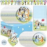 Unique Bluey Birthday Party Supplies | Serves 16 Guests | Officially Licensed Bluey Party Decorations - Banner, Table Cloth, Dinner & Cake Plates, Napkins, Sticker