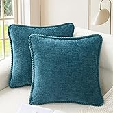 CaliTime Decorative Couch Throw Pillow Covers 18 X 18 Inches Pack of 2 Cozy Chenille Piping Edge Cushion Cases for Sofa Bed Living Room Home Ocean Blue