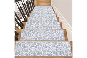 Lahome Carpet Stair Treads Non Slip Backing, 15 Pack 8" X 30" Stair Treads for Wooden Steps Indoor, Soft Washable Stairway Stair Runners Oriental Staircase Rugs for Kids Pets Elders(15pc, Grey)