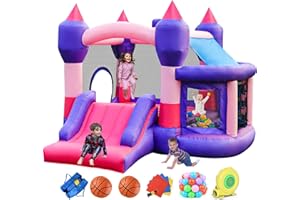 RETRO JUMP Bounce House,Bouncy Castle for Kids,Inflatable Bounce House Outdoor,Inflatable Bouncer with Blower,Bouncing Ball Pit & Basketball Rim,Ocean Balls,Stakes,Repair Kits,Storage Bag Included