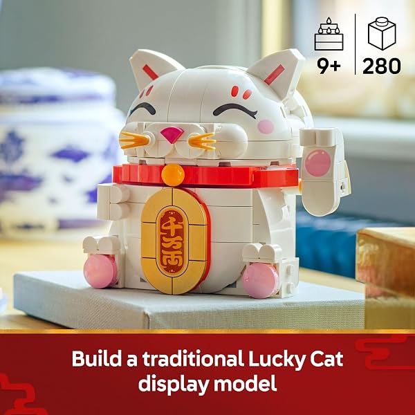 LEGO LUCKY CAT BUILDING TOY FOR GIRLS & BOYS – SMILING CAT W/WAVING PAW FUNCTION FOR KIDS, AGES 9+ – HOME DECOR FOR SPRING FESTIVAL & CHINESE NEW YEAR CELEBRATIONS – GIFT IDEA FOR BIRTHDAYS – 40813