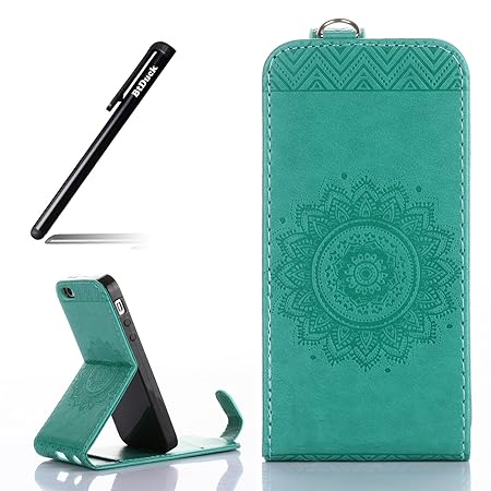iPhone 5S Hülle Leder,BtDuck 360 Grad Tasche Vertikal Klappbar aus Echtleder Wallet Flip Cover Bookstyle Case mit Magnet Luxu