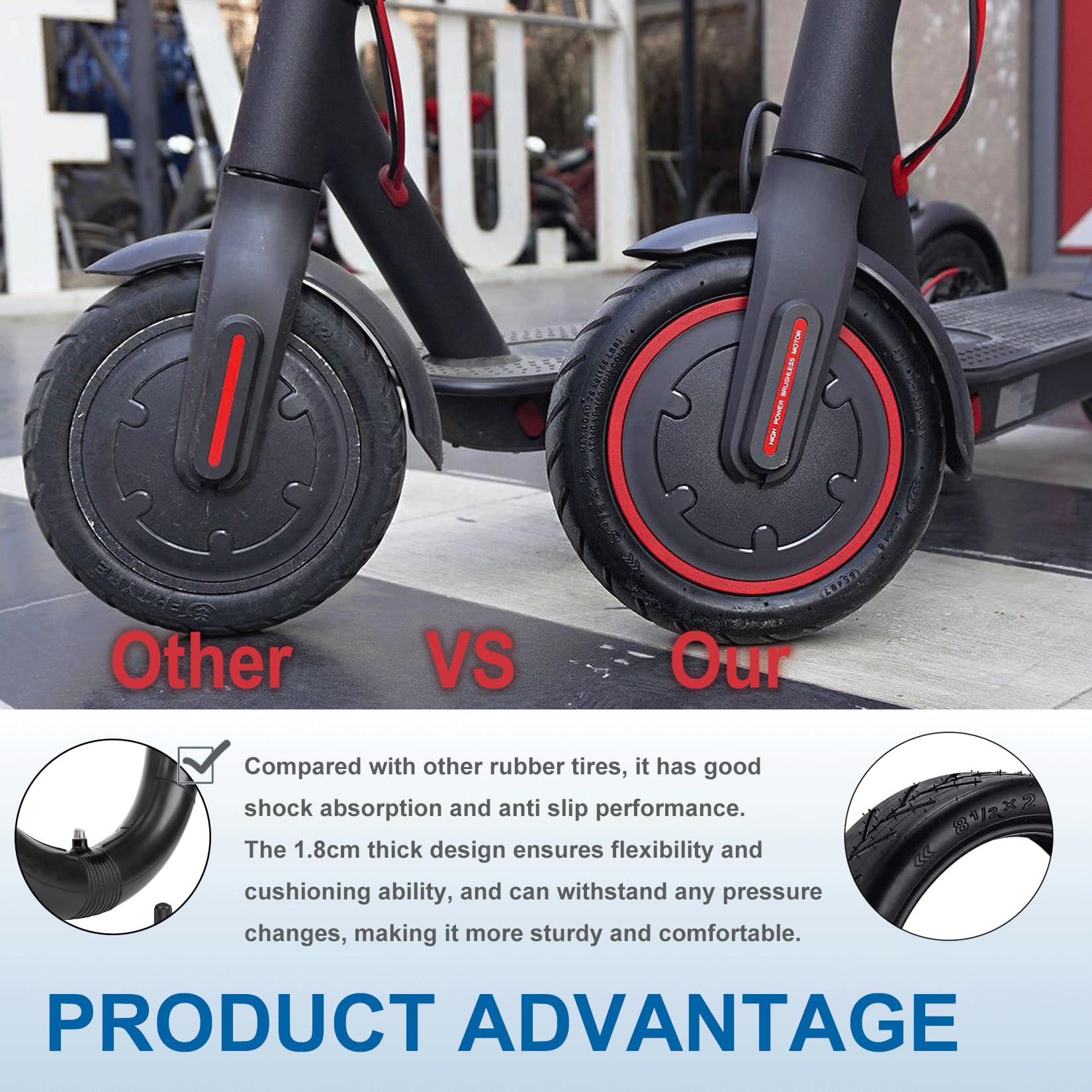 GLDYTIMES 8.5 Inch Scooter Tire, 50/75-6.1 Inner Tube Tire for Gotrax GXL V2 XR Apex XL Rival Hiboy S2 Hover 1 iScooter Electric Scooter Replacement Wheels, 8.5 '' 8 1/2x2 Front Rear Pneumatic Tyre