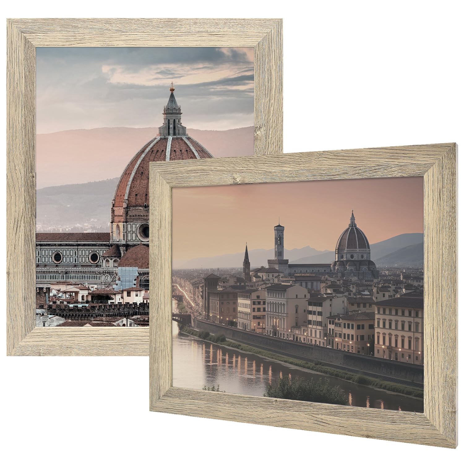 Golden State Art, 11x14 Picture Frame - Country Wood Grain Style - Wide Molding, Back Hangers for Wall Display - Great for Photos, Gift, Pictures, Wedding, Portraits (2 Pack, Beige) Image