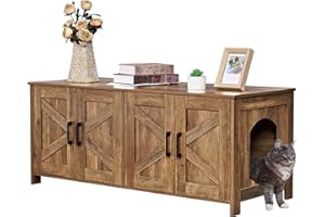 Homhedy Cat Litter Box Enclosure for 2 Cats, Litter Box Furniture Hidden with Double Room,Wooden Cat Washroom Furniture,Cat House,47.2”L x 19.7”W x 19.7”H,Rustic Walnut