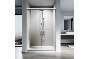 SL4U Sliding Shower Door, 48" W x 76" H, 1/4" Tempered Glass Shower Door, Sliding Shower Glass Door, Easy to Clean, Brushed Nickel Finish