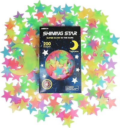 GLOCARNIVAL Glow in the Dark 200pcs 3D Stars Moon Wall Sticker Set