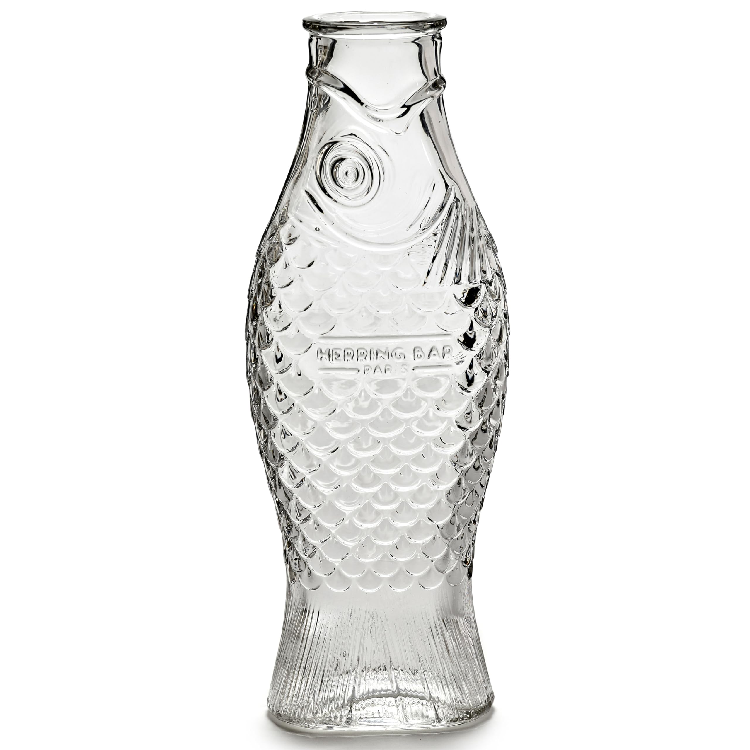 Serax Glass Water Pitcher | Fish & Fish Glassware by Paola Navone | Wine Carafe Decanter 33 FL oz | Clear Bottle Container for hot and Cold Drinks | Beverage Dispenser for Fridge | Replacement