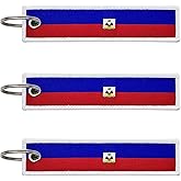 LLBFHH 3 Pcs Haiti Haitian Country Flag Keychain,Woven label Key Chains for Car Keys,Fabric Key Chains Men and Women,Used for Various Decorations.
